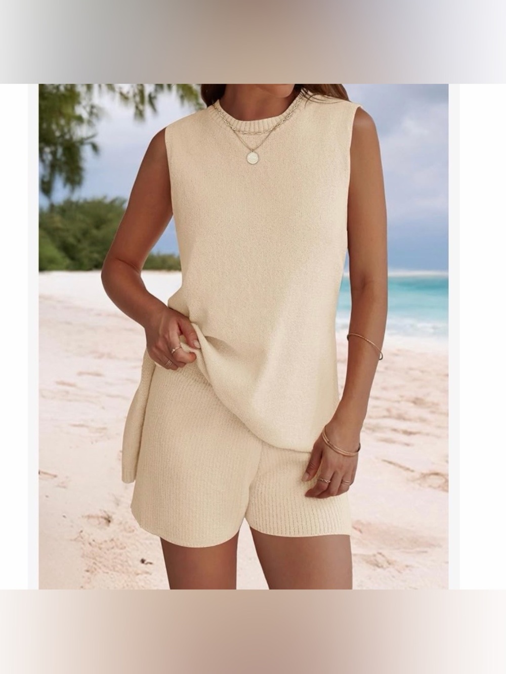 NWT NENONA 2- Piece Women's Summer Sleeveless Sweater Lounge Sets Casual Small